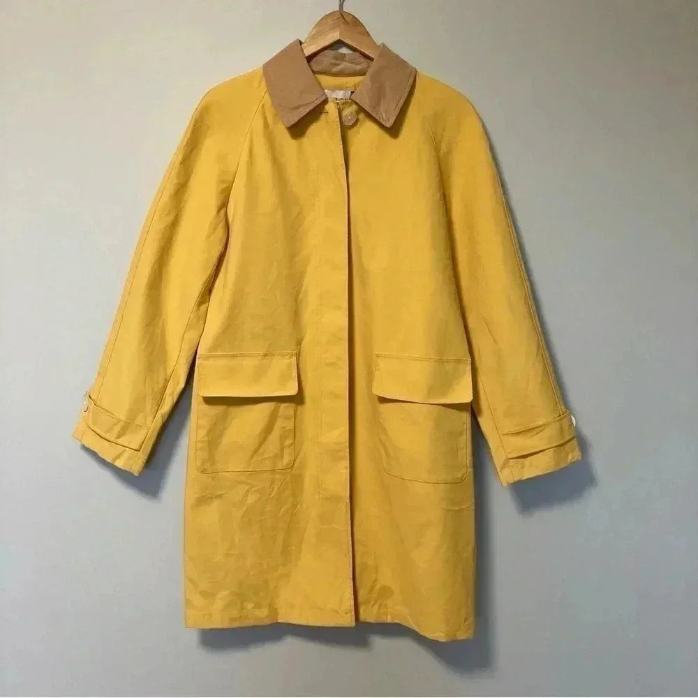 NWT Isaac Mizrahi beige corduroy collar yellow cotton rain coat jacket